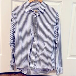 American Eagle Outfitters White and Blue Striped Casual Shirt